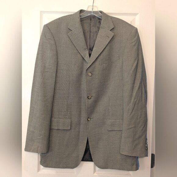 Oscar De La Renta Blazer Jacket Men's 40L houndstooth Wool 3 Button Sport Coat - Picture 1 of 10